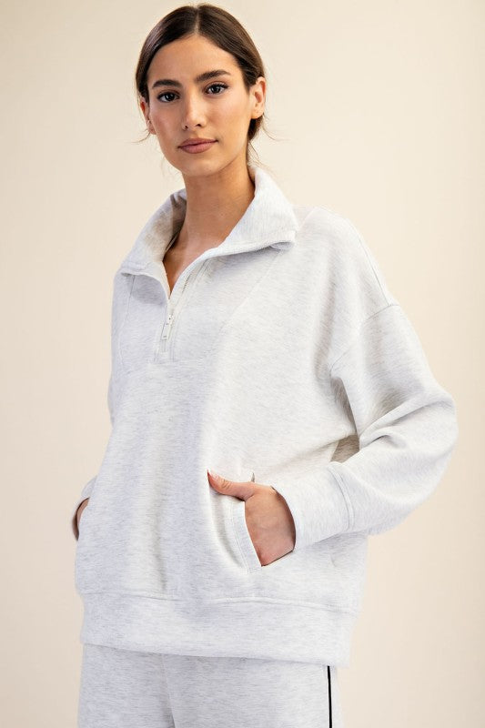Quarter Zip Mock Neck Pullover | Heather Grey
