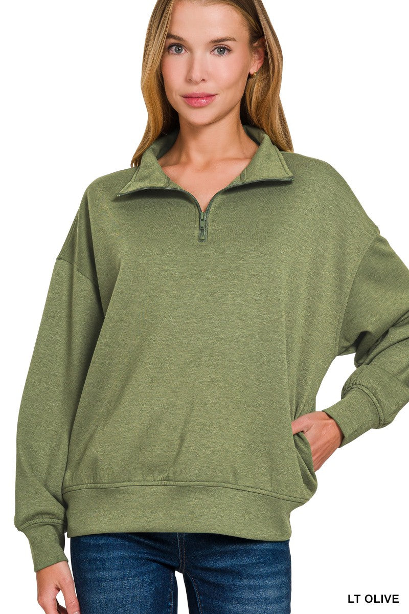 Lt Olive Scuba Half Zip Pullover