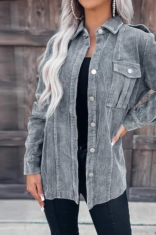 Oversized Cotton Waffle Shacket | Gray & Red