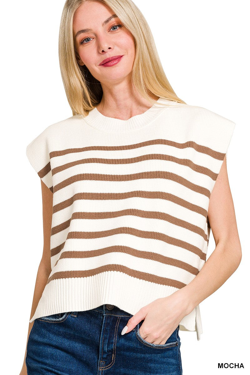 Oversized Mocha  Striped Sweater Vest