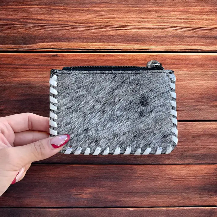 Checkers Tooled Leather & Cowhide Coin Pouch