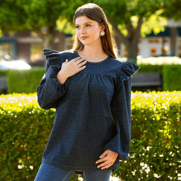 Denim Ruffle shoulder Long Sleeve