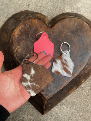 Ear Tag Cowhide Keychain