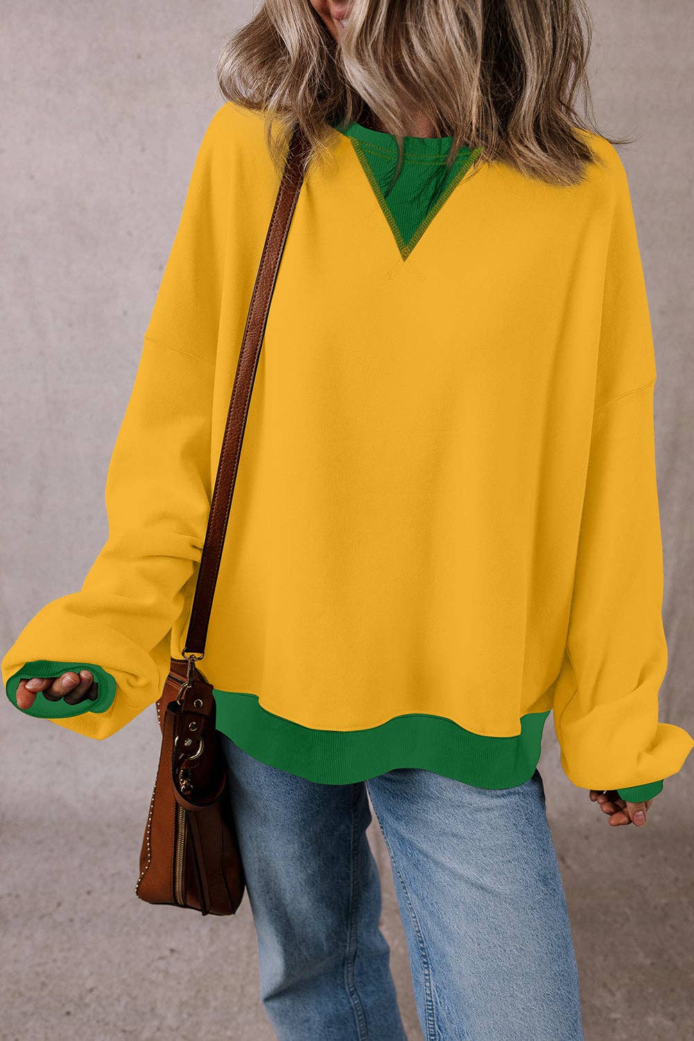 Colorblock Ribbed Trim Oversized Sweatshirt