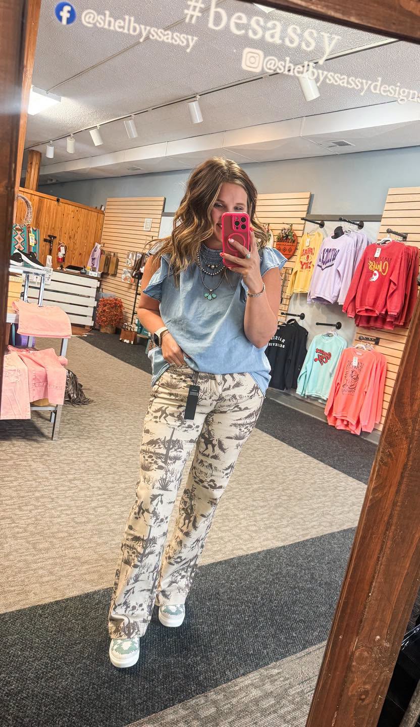 Beige Desert Printed high Rise Trouser Jeans (32in Inseam)