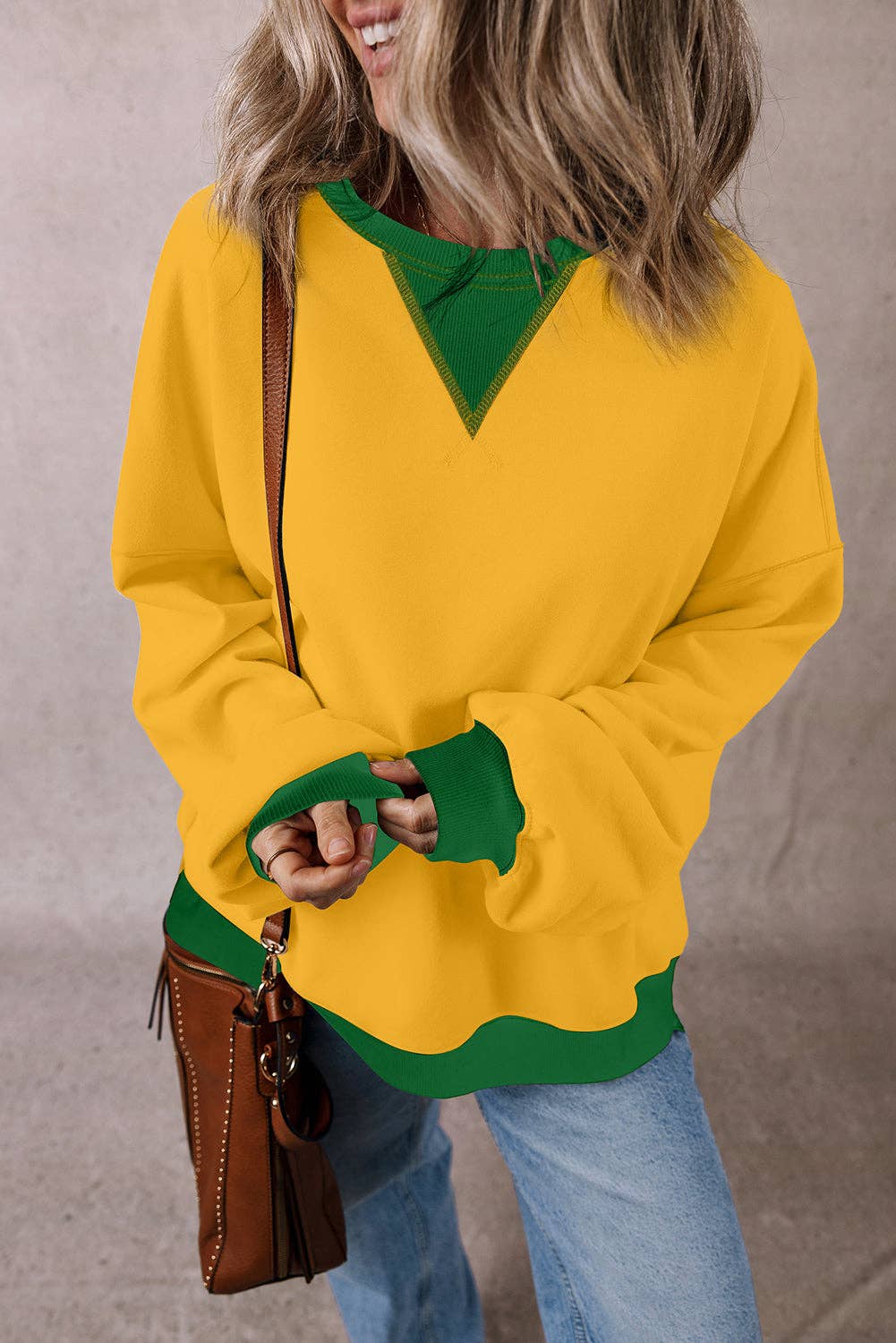 Colorblock Ribbed Trim Oversized Sweatshirt