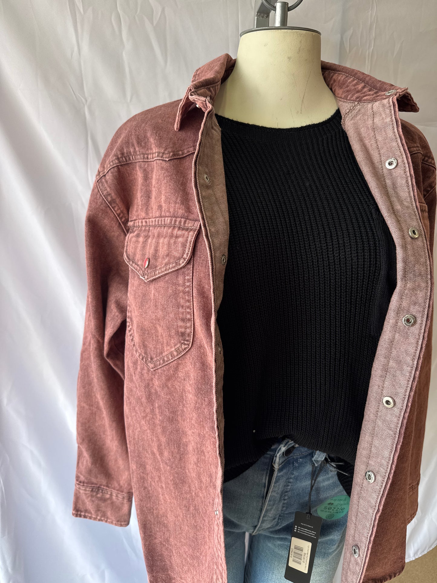 Burgundy Mineral Wash Denim Jacket