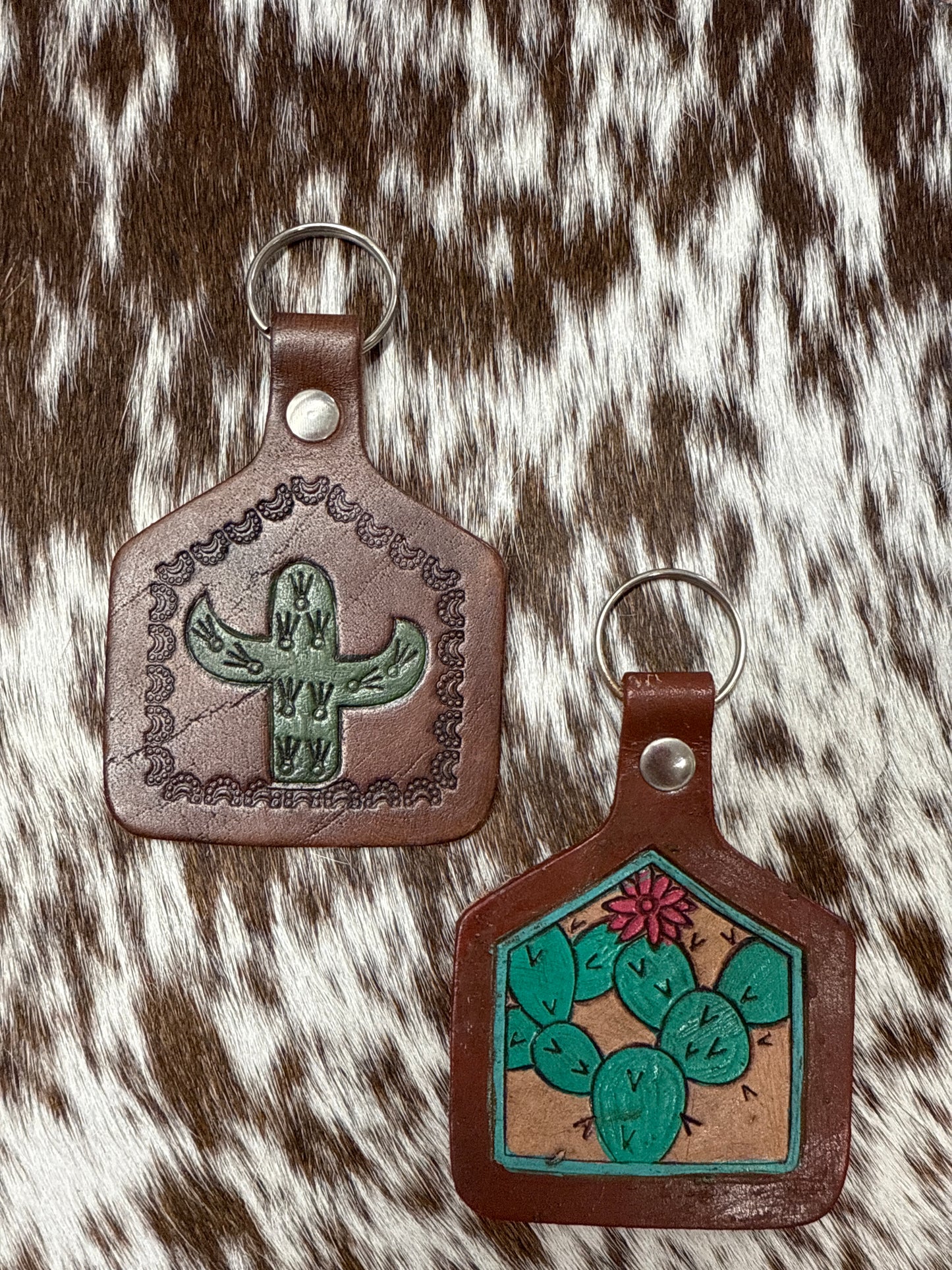 Cow Tag Leather Keychain