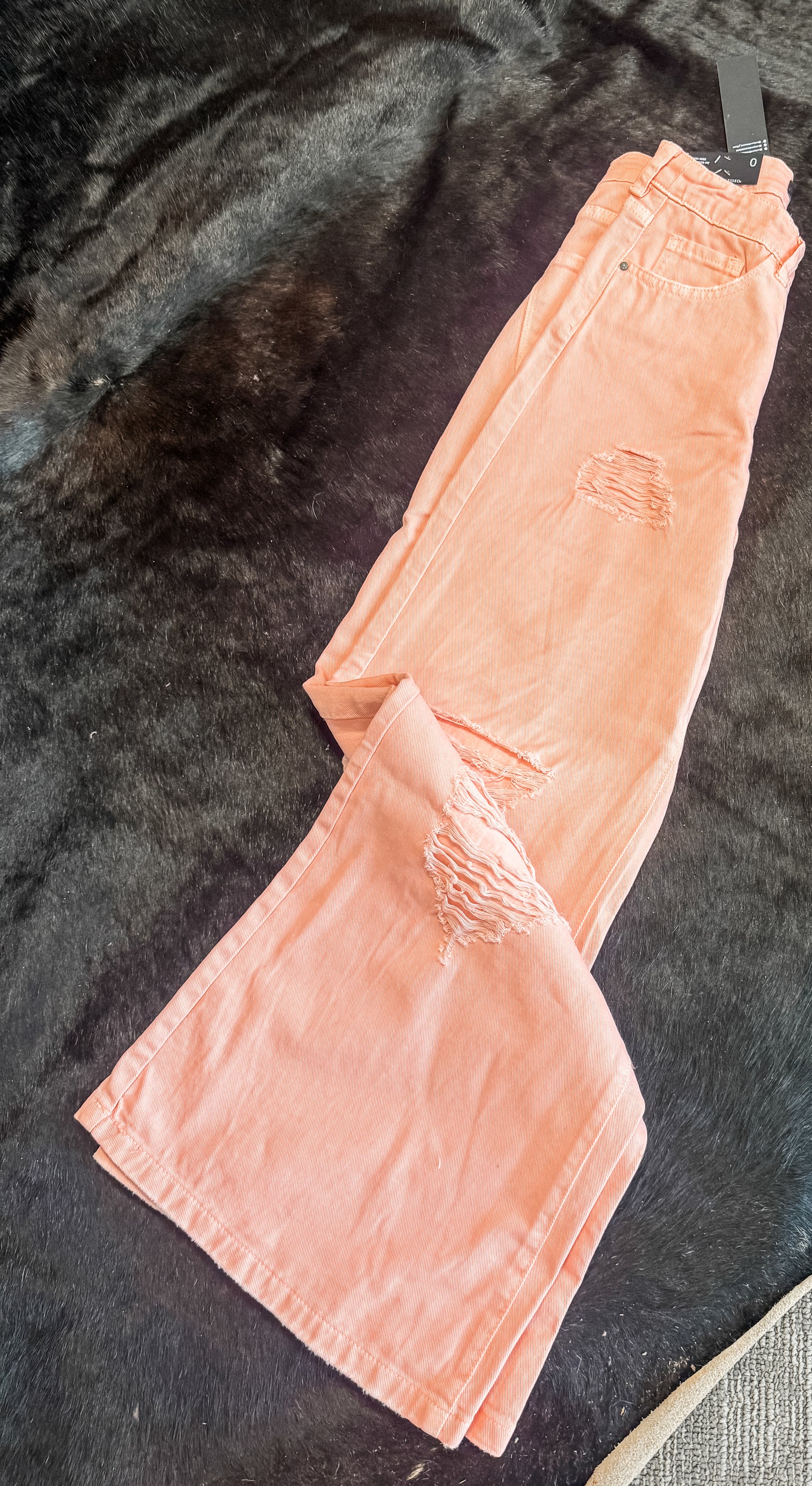 High rise Coral Distressed Wide Leg Trouser