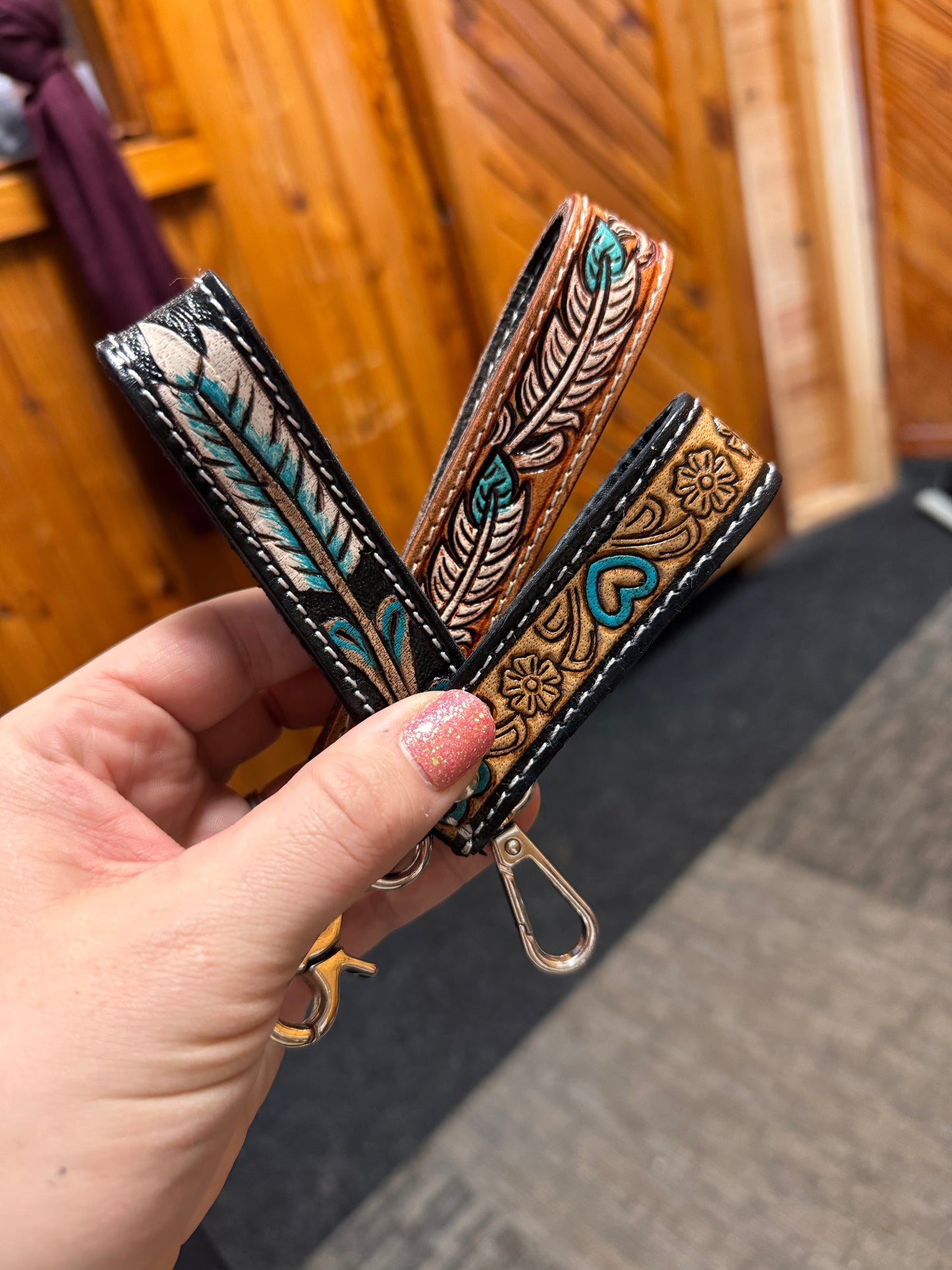 Tooled Leather Keychain Wristlet