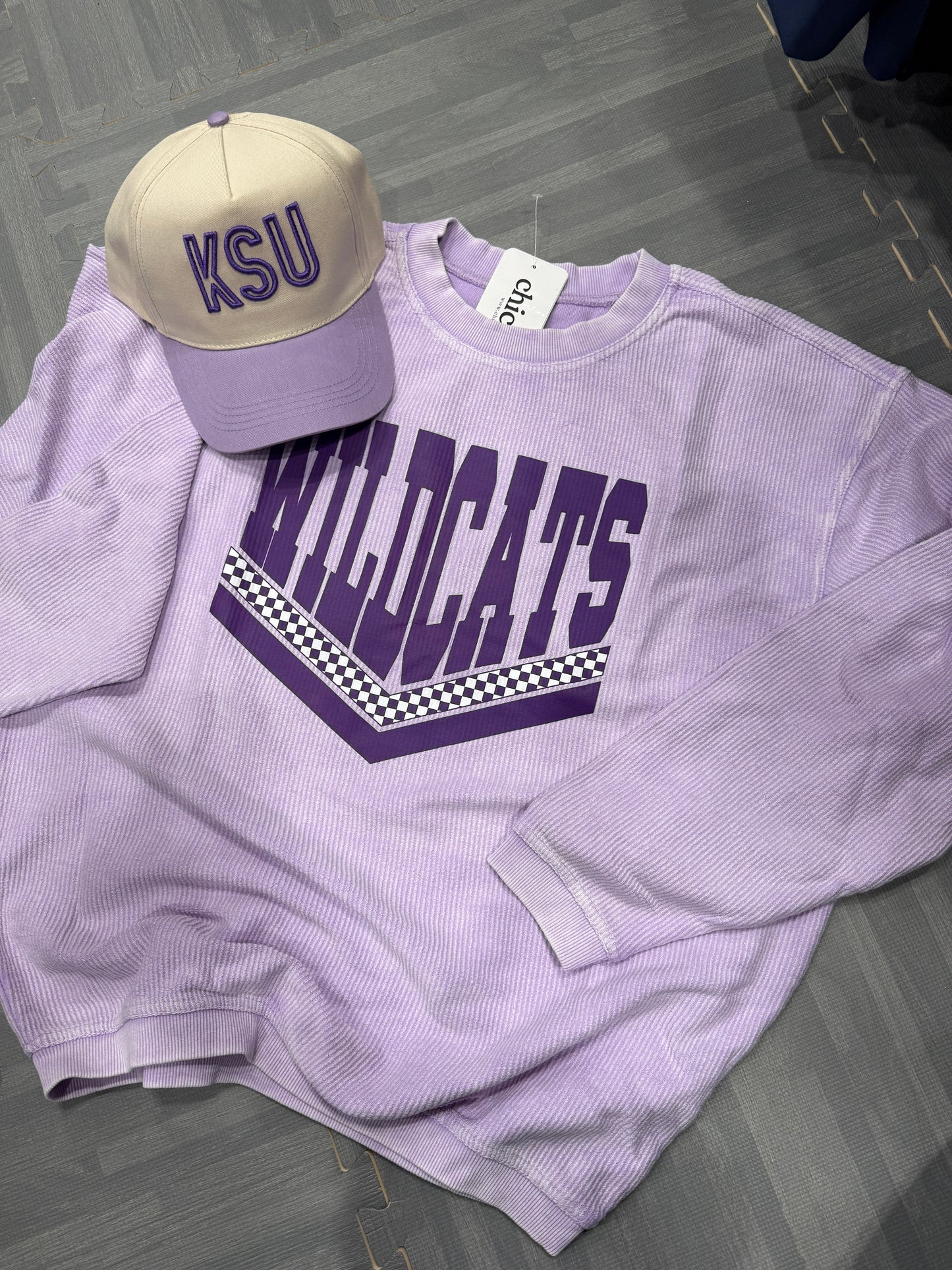 Lavender Elevated Wildcats Ribbed Crewneck