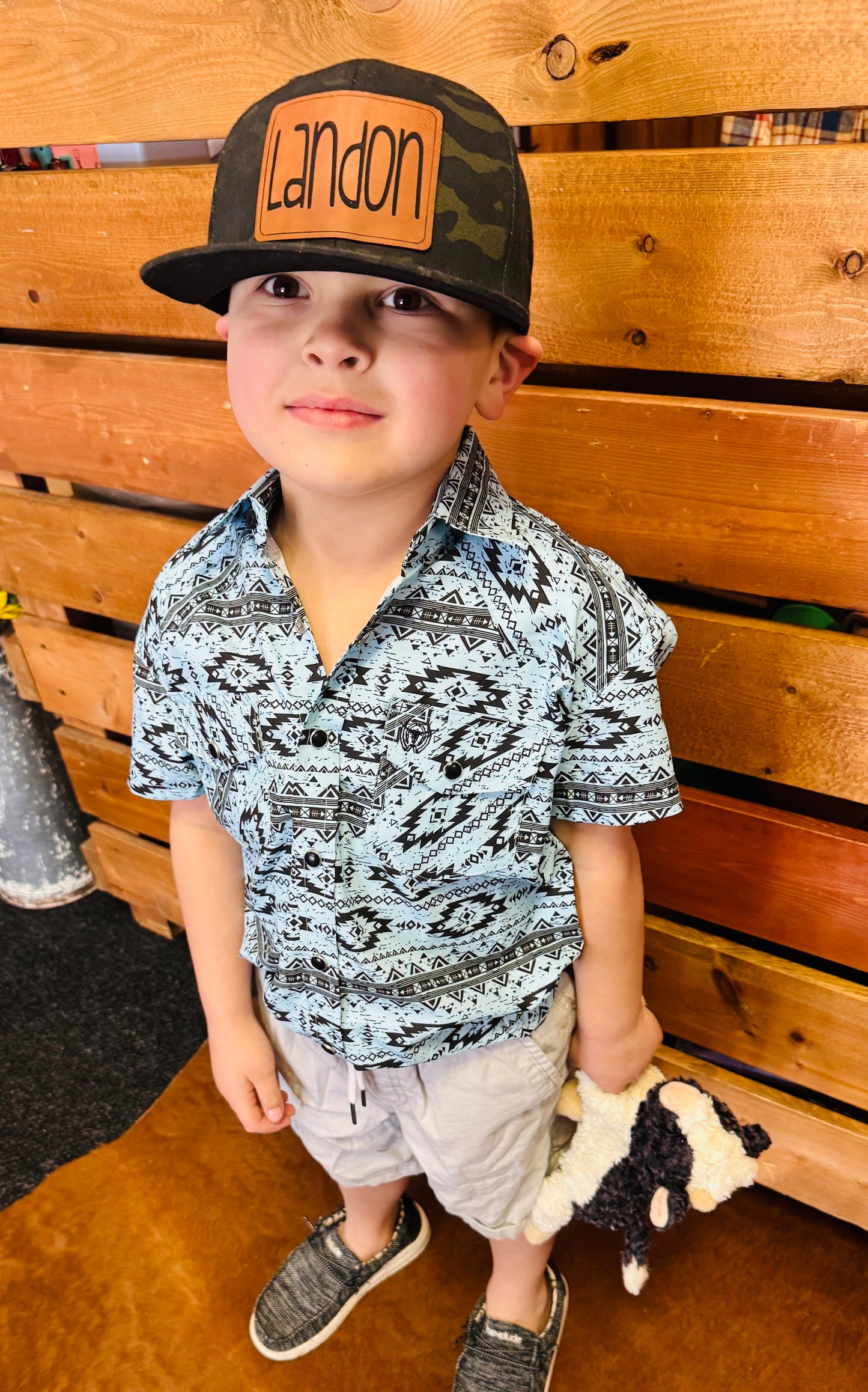 Blue Aztec Short Sleeve Button UP