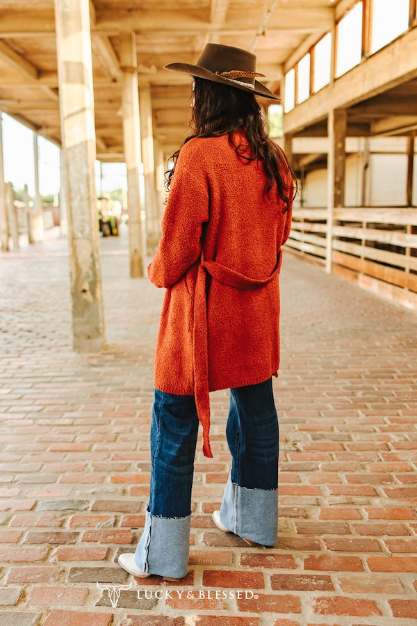 Rust Long Sleeve Knitted Cardigan