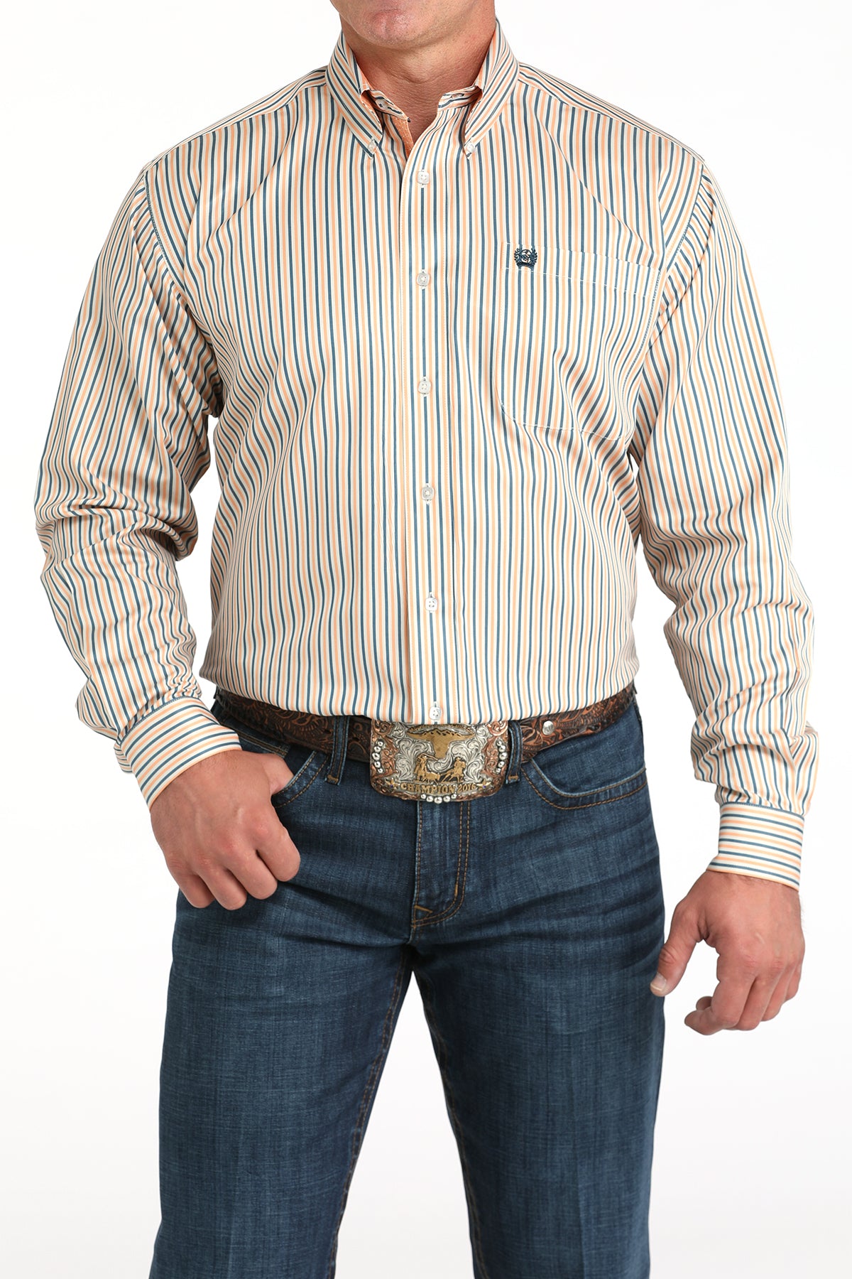 Cinch Mens Cream & Coral Long Sleeve