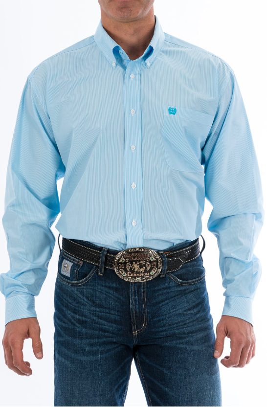 Men's TENCEL™ Light Blue Micro Stripe Button-Down Western Shirt