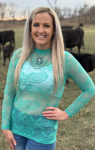 Aquamrine Lace Mesh Top