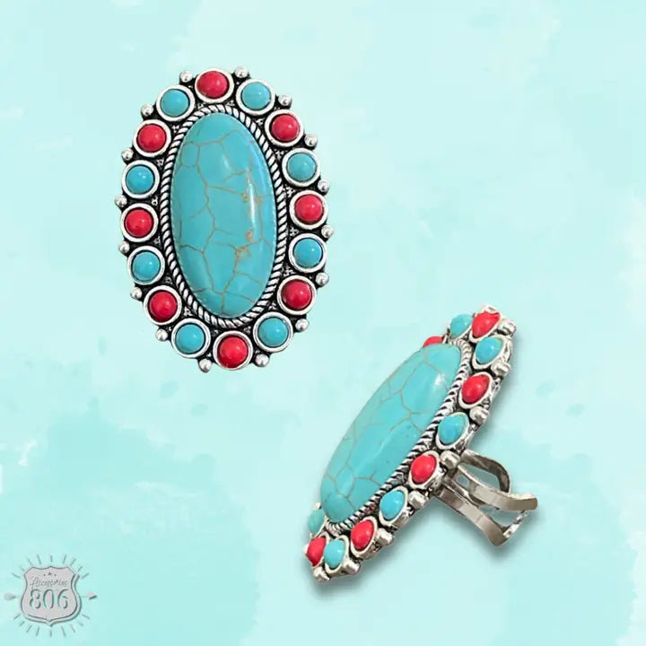 Two Tone Oval Stone Ring