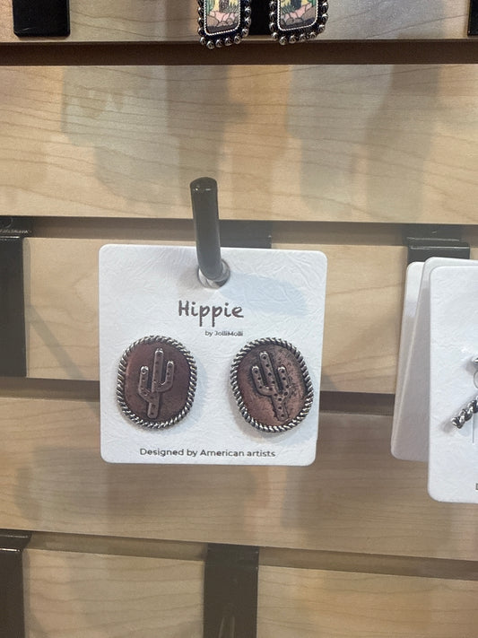 Western Rope Cactus Oval Stud Earrings