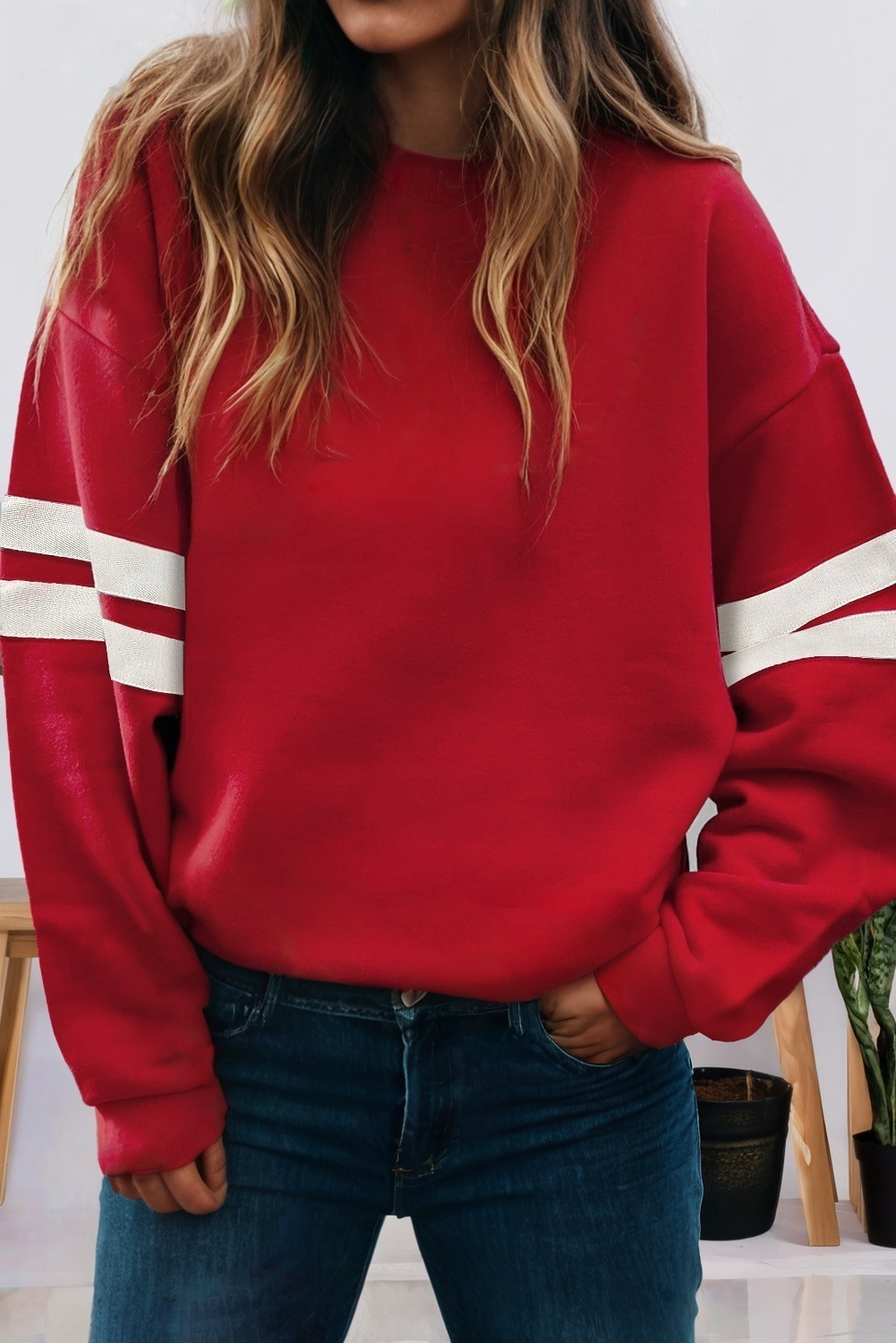 66 GAME DAY Varsity Striped Plus Size Sweatshirt (S-4X)