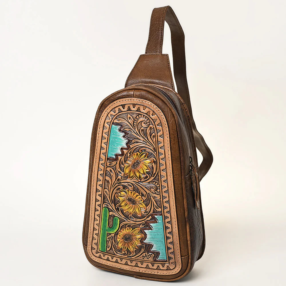 American Darling Hand-Tooled Western Leather Sling Bag