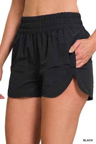 Windbreaker Smocked Waistband Running Shorts | 2 Colors | Pink & Black | s-3x