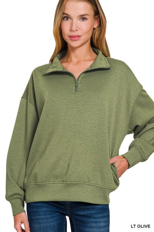 Lt Olive Scuba Half Zip Pullover