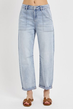 Slouchy Barrel Relaxed Patch Pocket Jeans | Risen