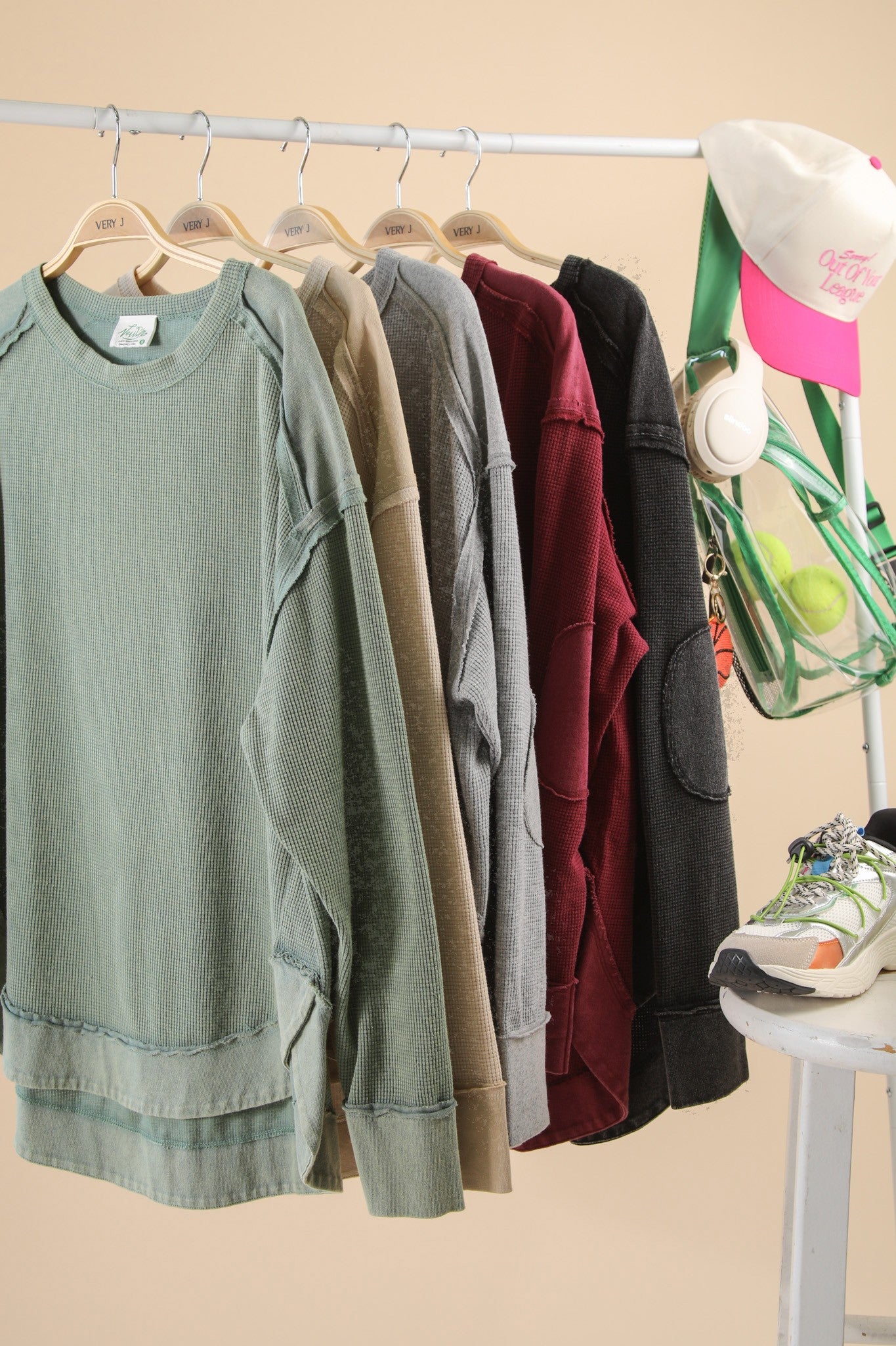 Mineral Washed Elbow Patch Contrast Knit Top | 2 COLORS