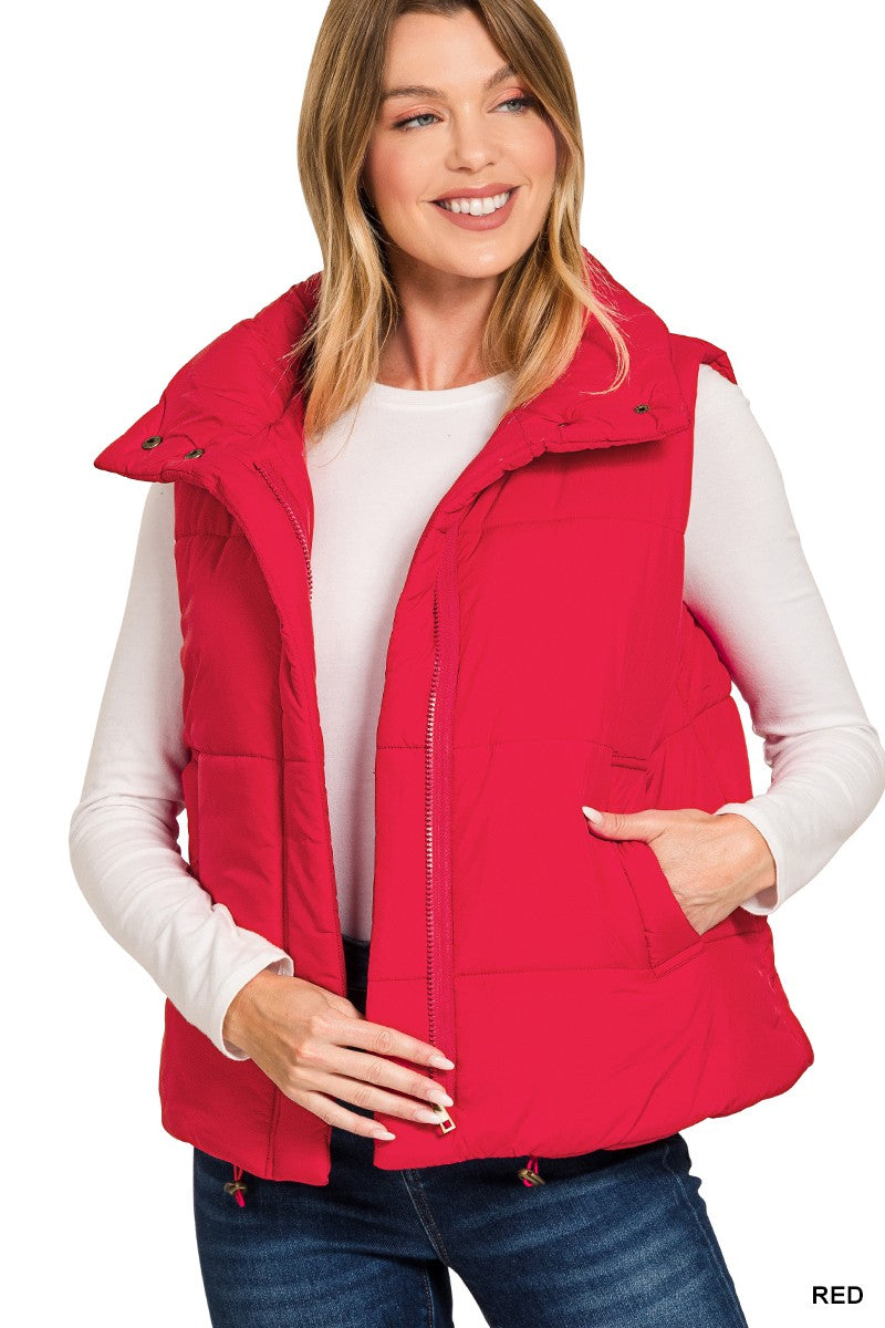 Red High Neck Puffer Vest