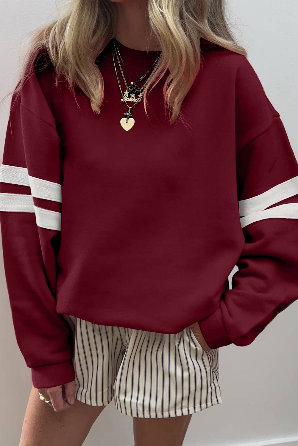 66 GAME DAY Varsity Striped Plus Size Sweatshirt (S-4X)