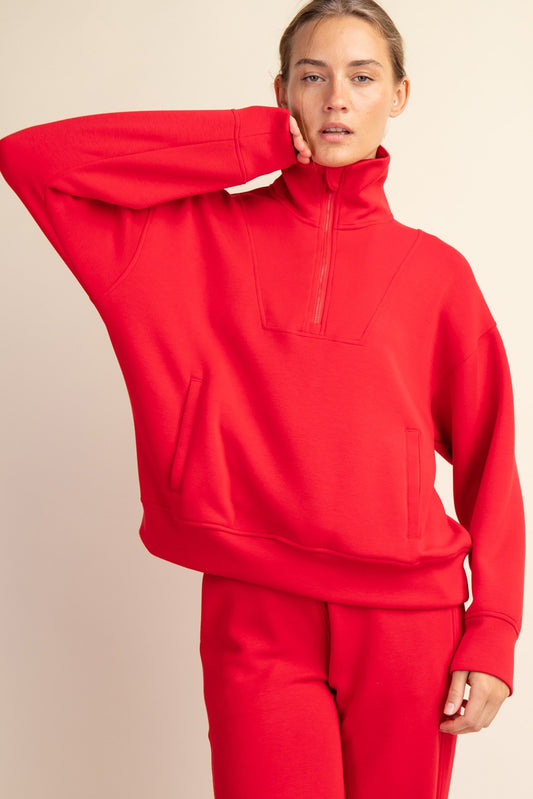Quarter Zip Mock Neck Pullover | True Red