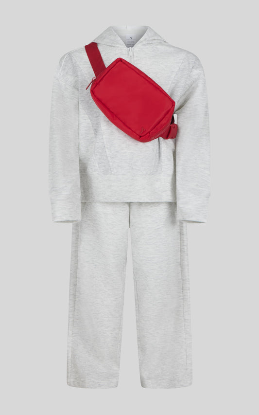 Little Girls Half Zip Hoodie, Wide Leg Pant, Fanny Bag  Set