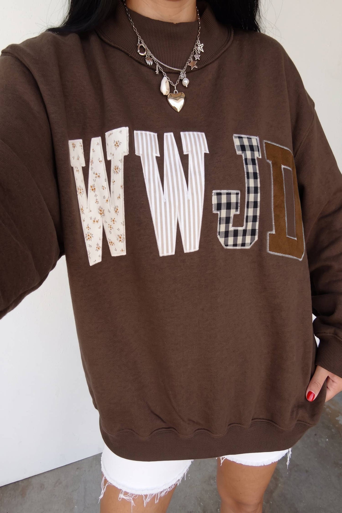 66 Plus Size WWJD Embroidered Mock Neck Sweatshirt (S-4X)