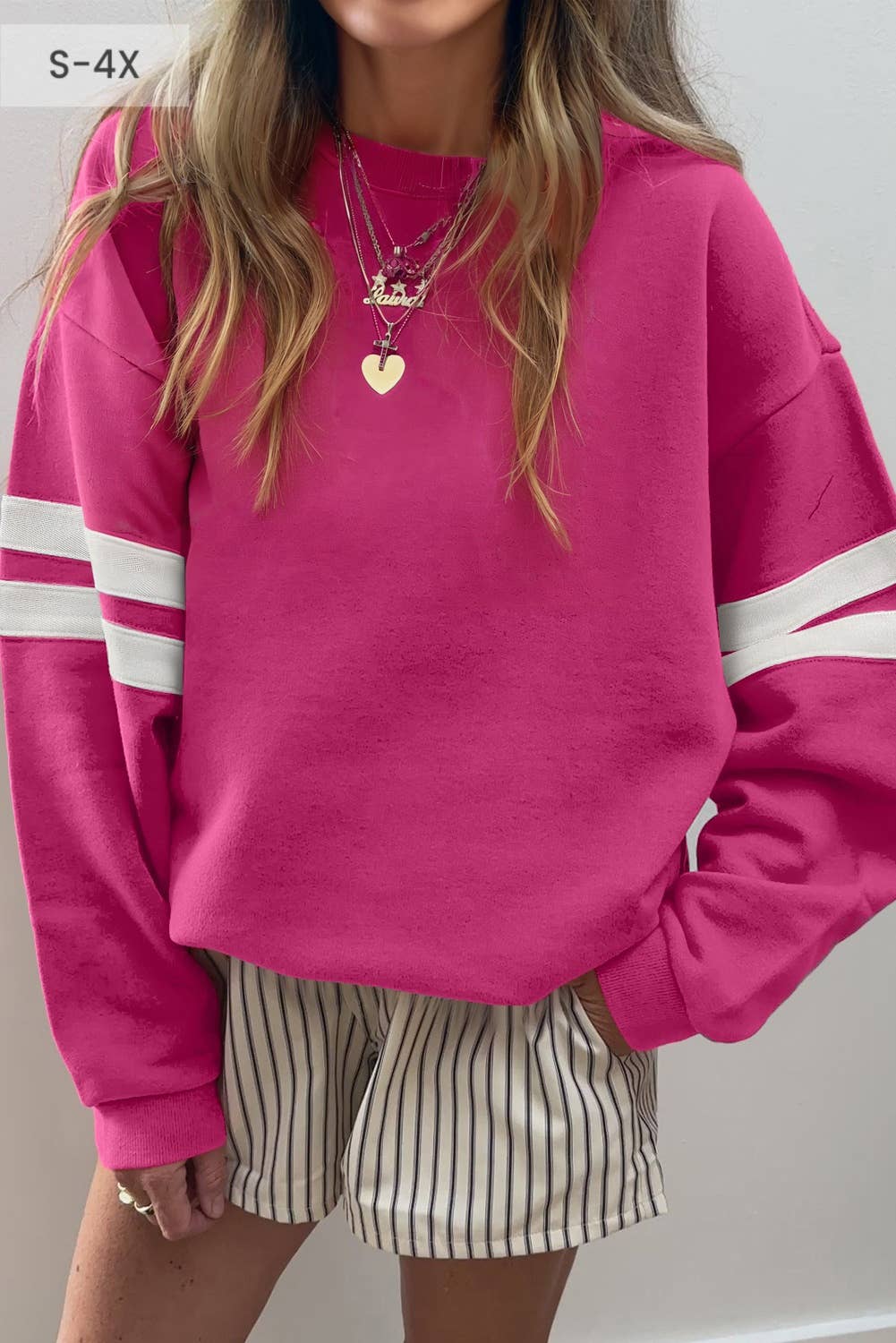 66 GAME DAY Varsity Striped Plus Size Sweatshirt (S-4X)