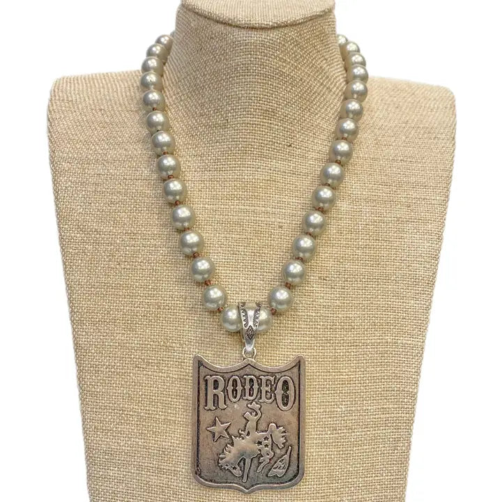 Rodeo (Horse Rider) Pendant On Faux Navajo Pearl Necklace