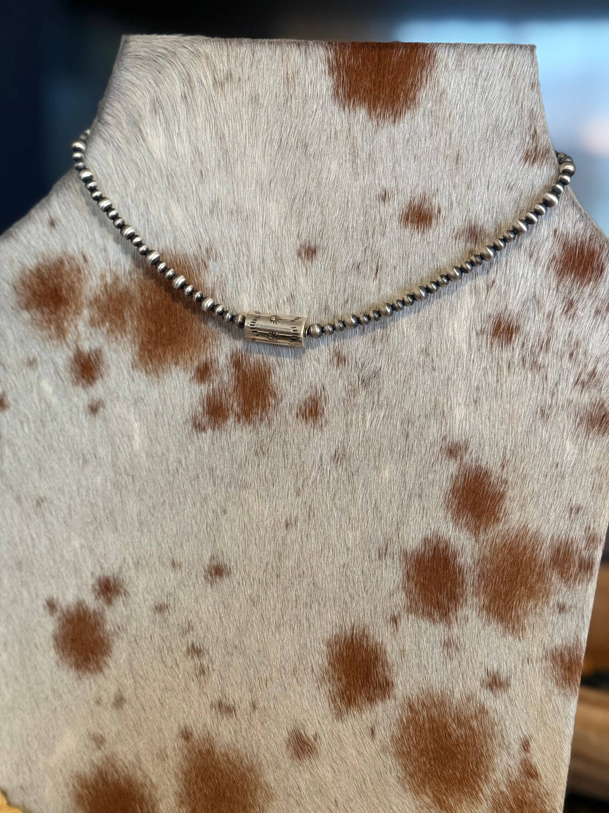 #051 Sterling Pearl Barrel Bead Necklace 