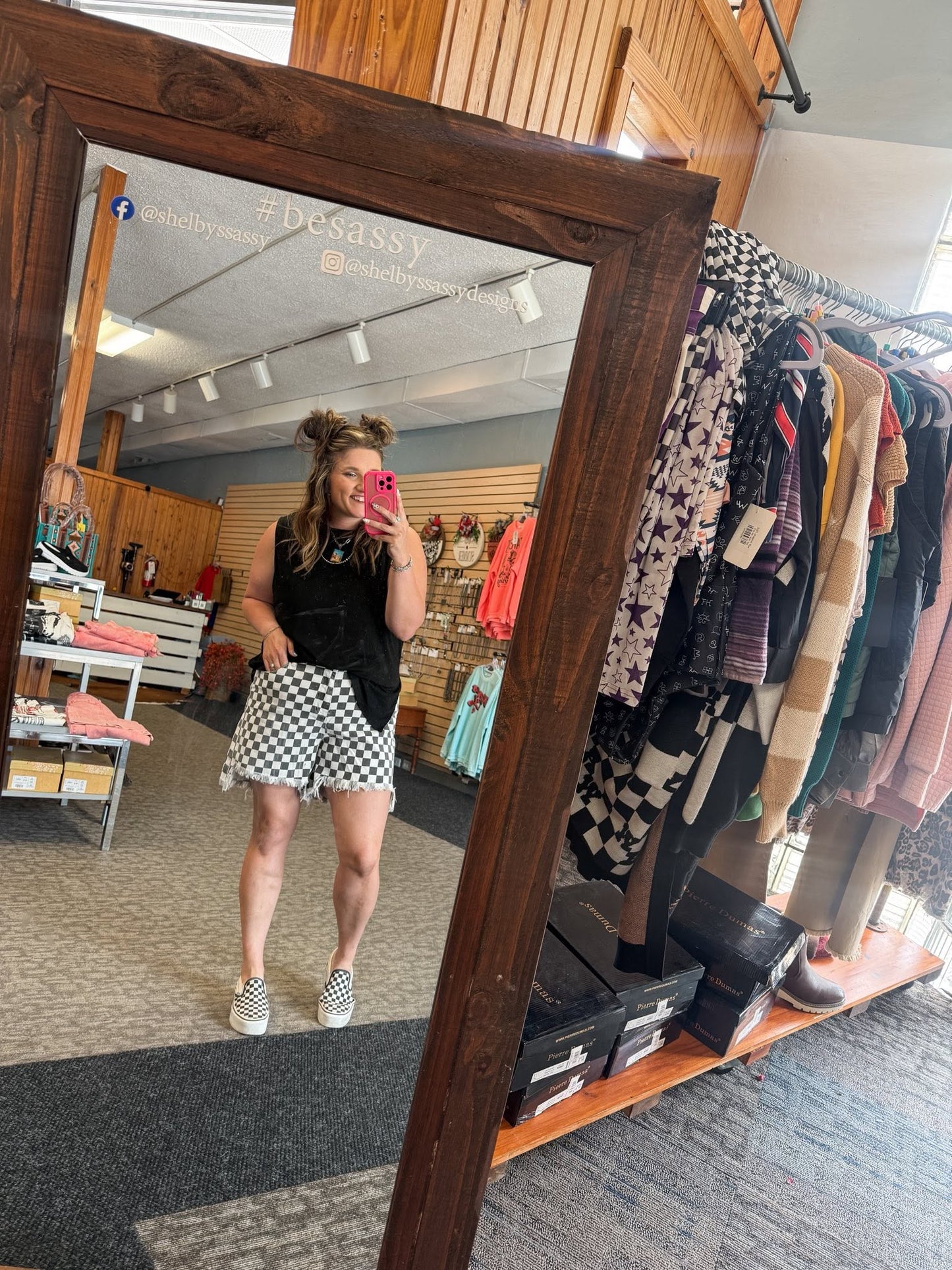 Checkered Kreek Denim shorts