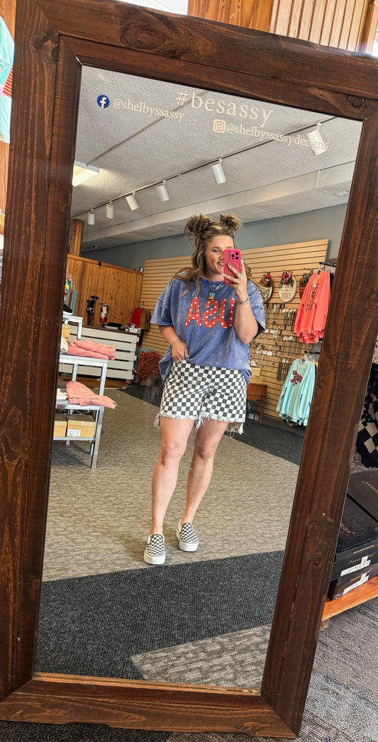 Checkered Kreek Denim shorts