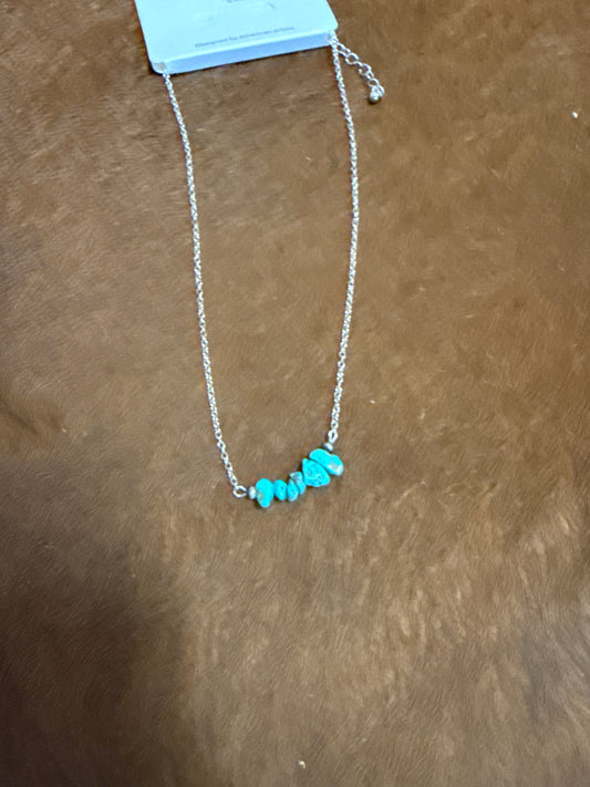 Turquoise Chip Stone Bar Necklace