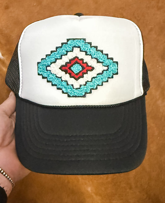 Aztec Chenile Patch Hat - Black Foam trucker