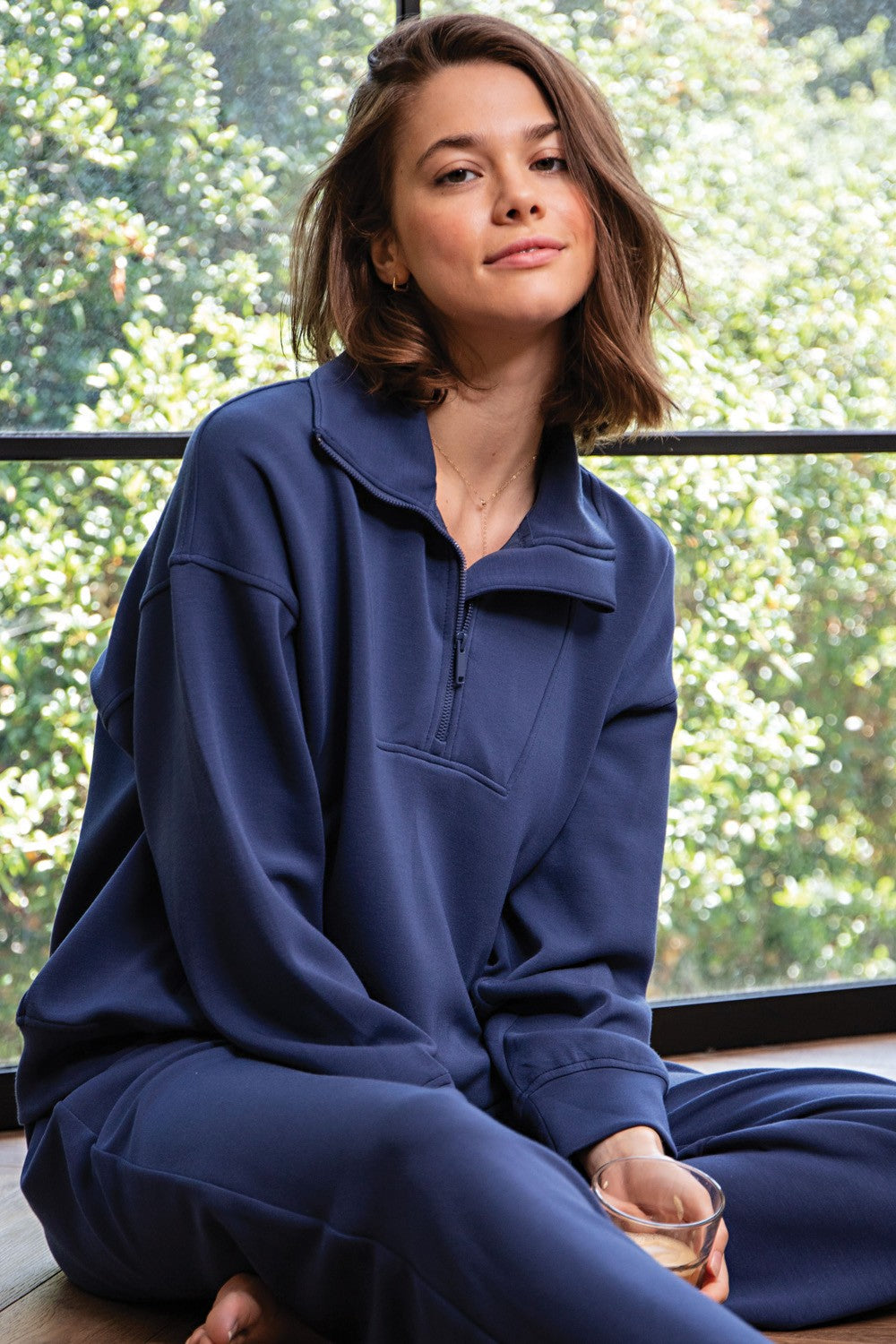 Quarter Zip Mock Neck Pullover | Smoky Navy