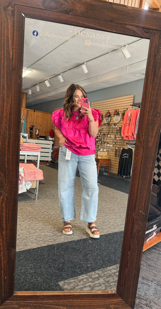 Pink Satin Pleated Ruffle Sleeveless Top