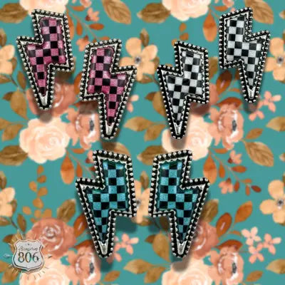 Checkerboard Print Lightning Bolt Earring | 2 Colors
