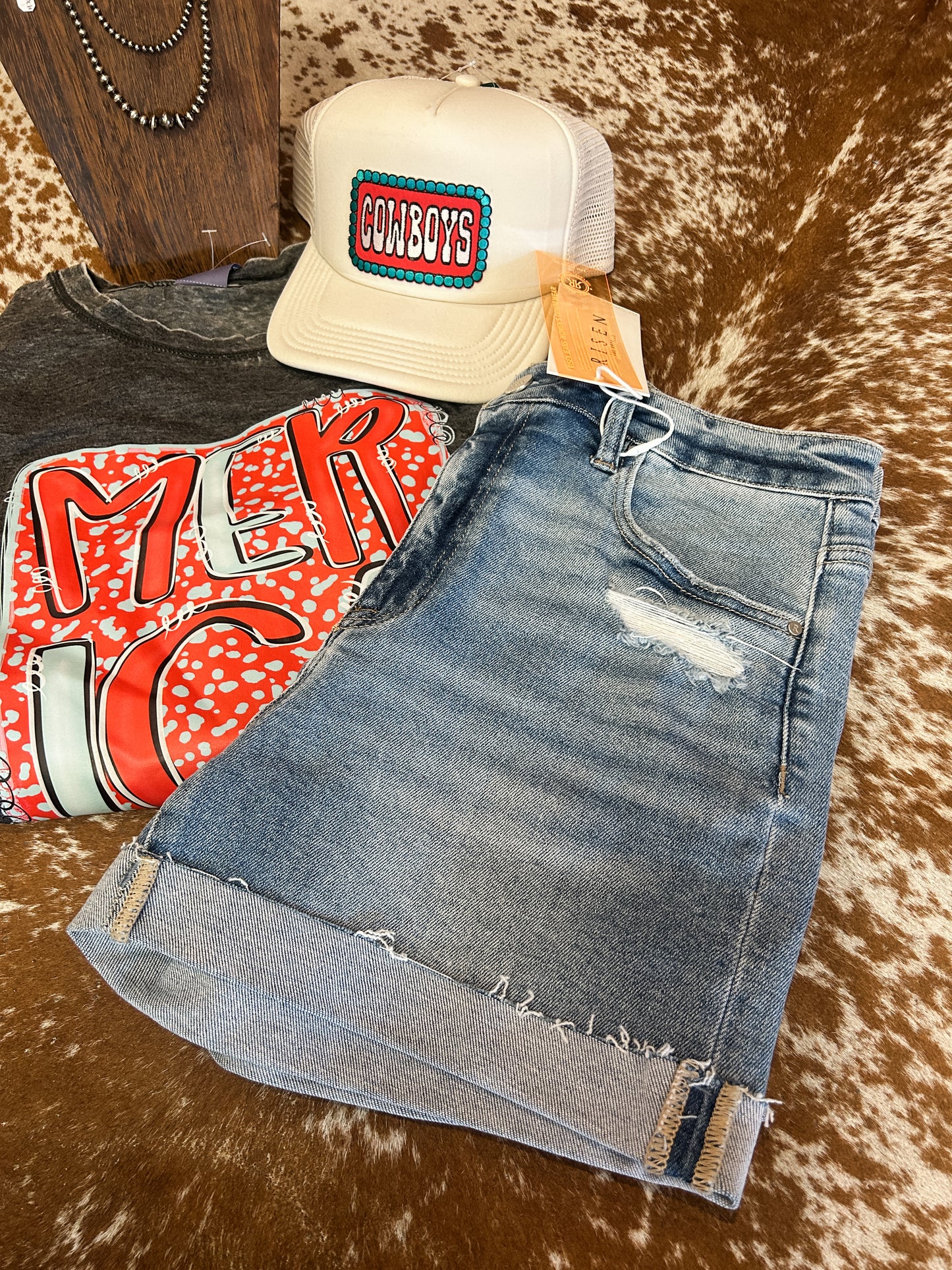 Risen High Rise Cuffed Light Wash Shorts