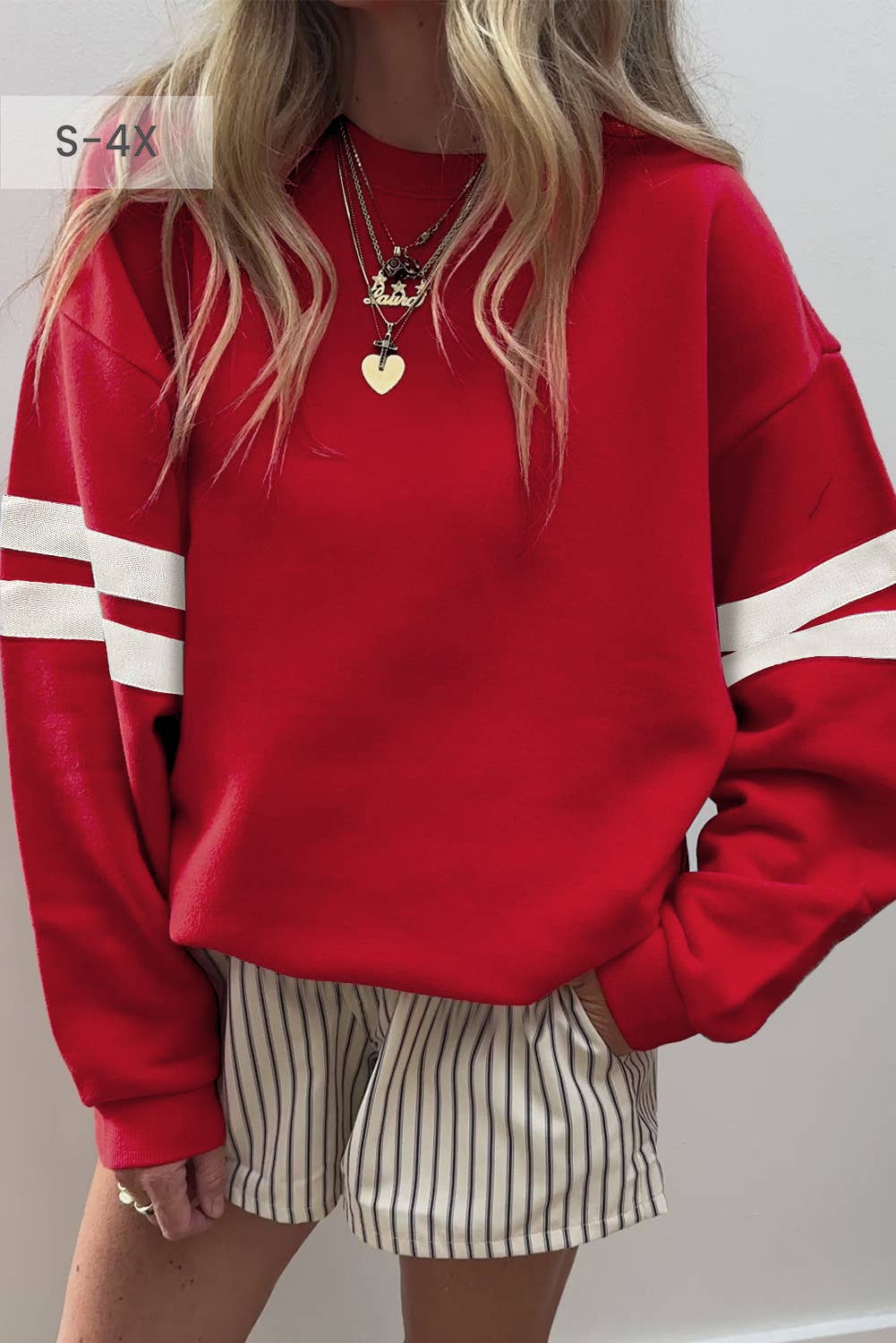 66 GAME DAY Varsity Striped Plus Size Sweatshirt (S-4X)