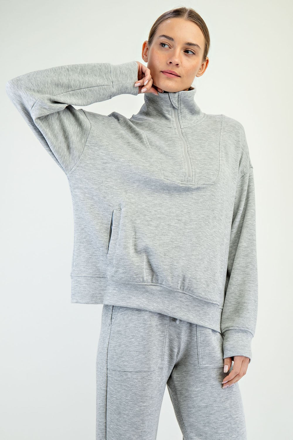 Quarter Zip Mock Neck Pullover | Heather Grey