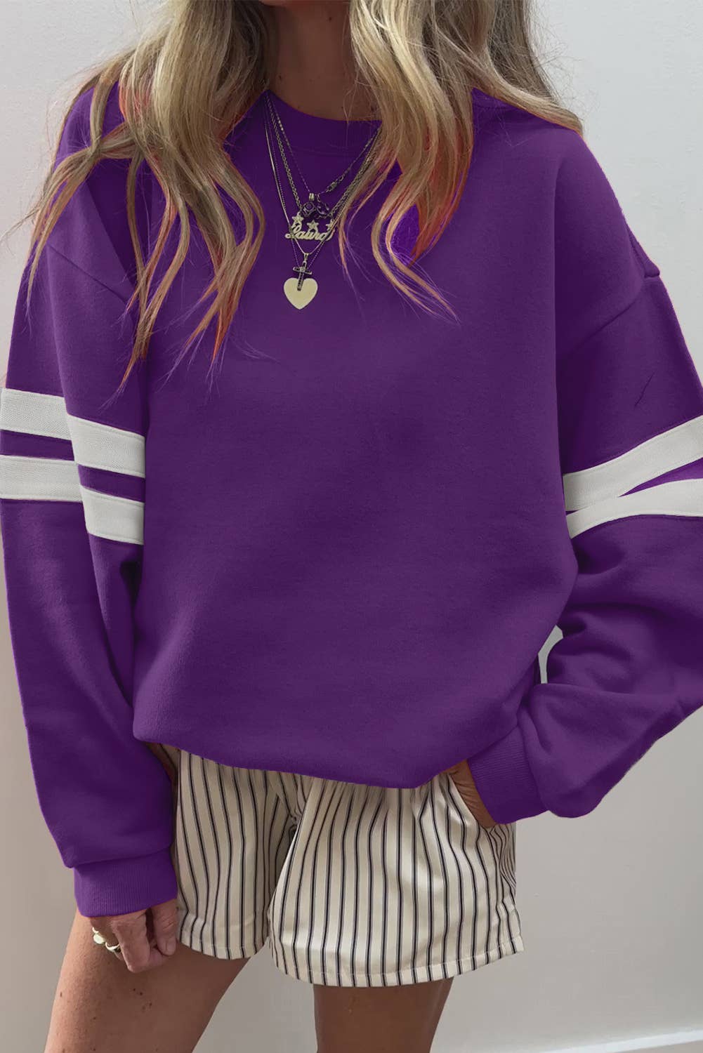 66 GAME DAY Varsity Striped Plus Size Sweatshirt (S-4X)