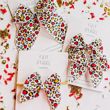 White Red Gold Leopard Bow *on a clip*