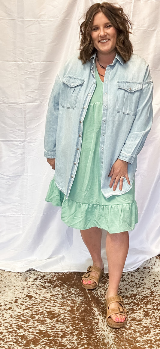 Cap Sleeve Dusty Sage Ruffle Dress