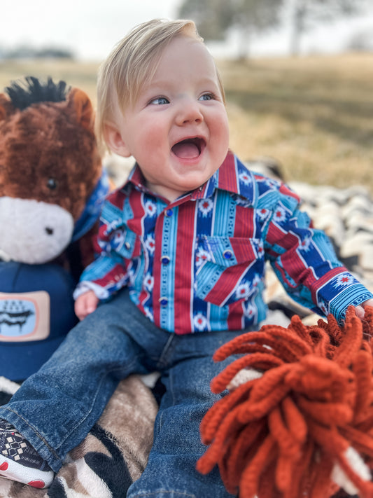 Retro Aztec Baby Button Up
